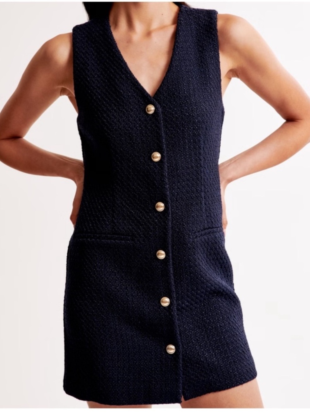NWT A&F Mara Tweed Vest Mini Dress size LT in Navy